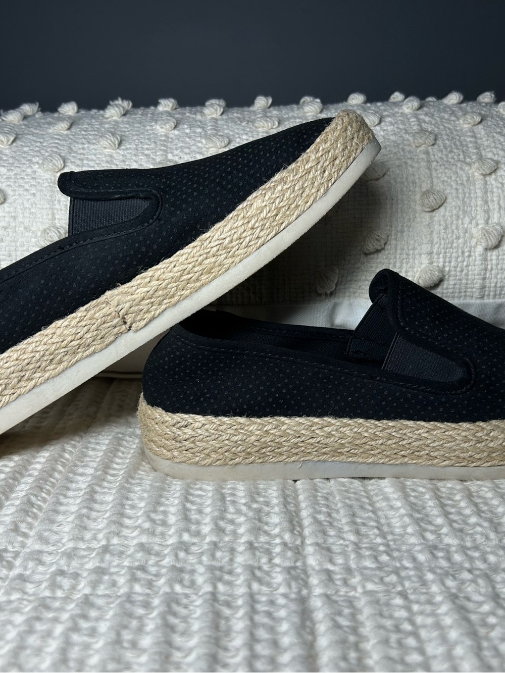 Esprit Black Perforated Slip-On Espadrilles with Jute Trim - Picture 3 of 7